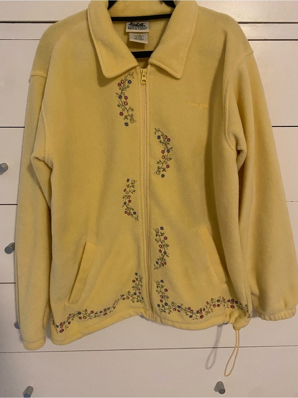 Vintage Northern Reflections Yellow Floral-Embroidered Fleece Sz L -fits like XL